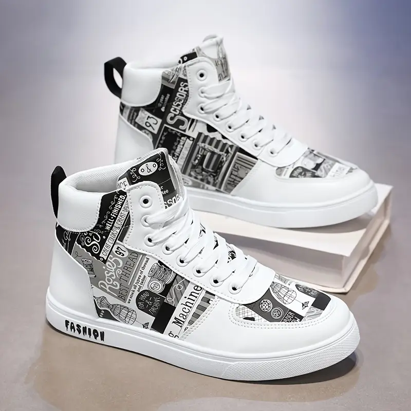 Urban Street Style High-Top Sneakers – Monochrome Graphic Edition